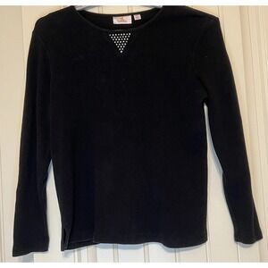 Quacker Factory Black Long Sleeve Women's Waffle 100% Knit Size Large Slit Sides